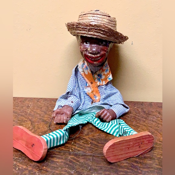 Antique Straw Hat Bandana Wearing Jigger Dancing Puppet Marionette Doll - Picture 3 of 16